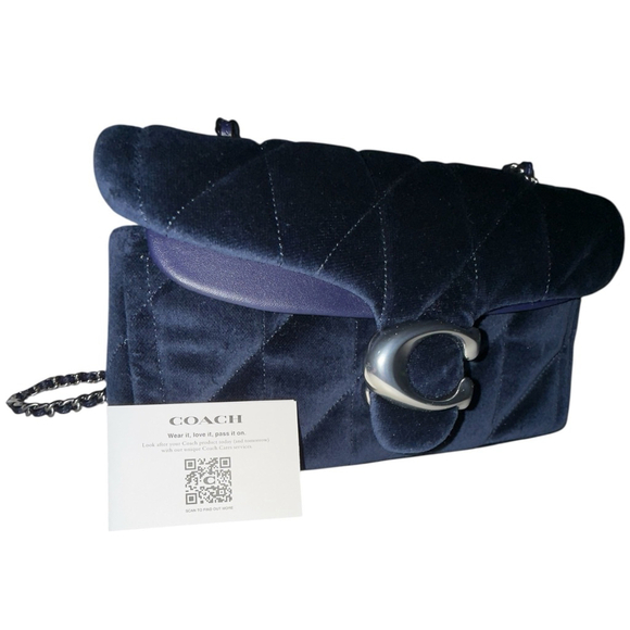 Coach Tabby‎ 20 Navy Blue and Silver Quilted Velvet Shoulder Bag Small NWT - Picture 2 of 13